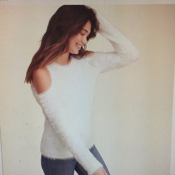 Hollister Sweaters - Hollister White Fluffy Cold Shoulder Sweater